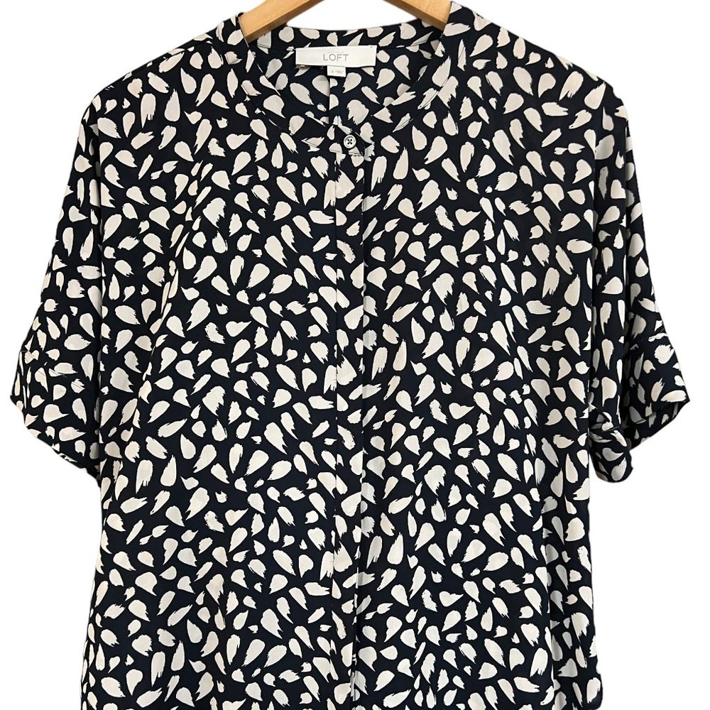 Ann Taylor Loft Black & Beige Short Sleeve Blouse Size Small S